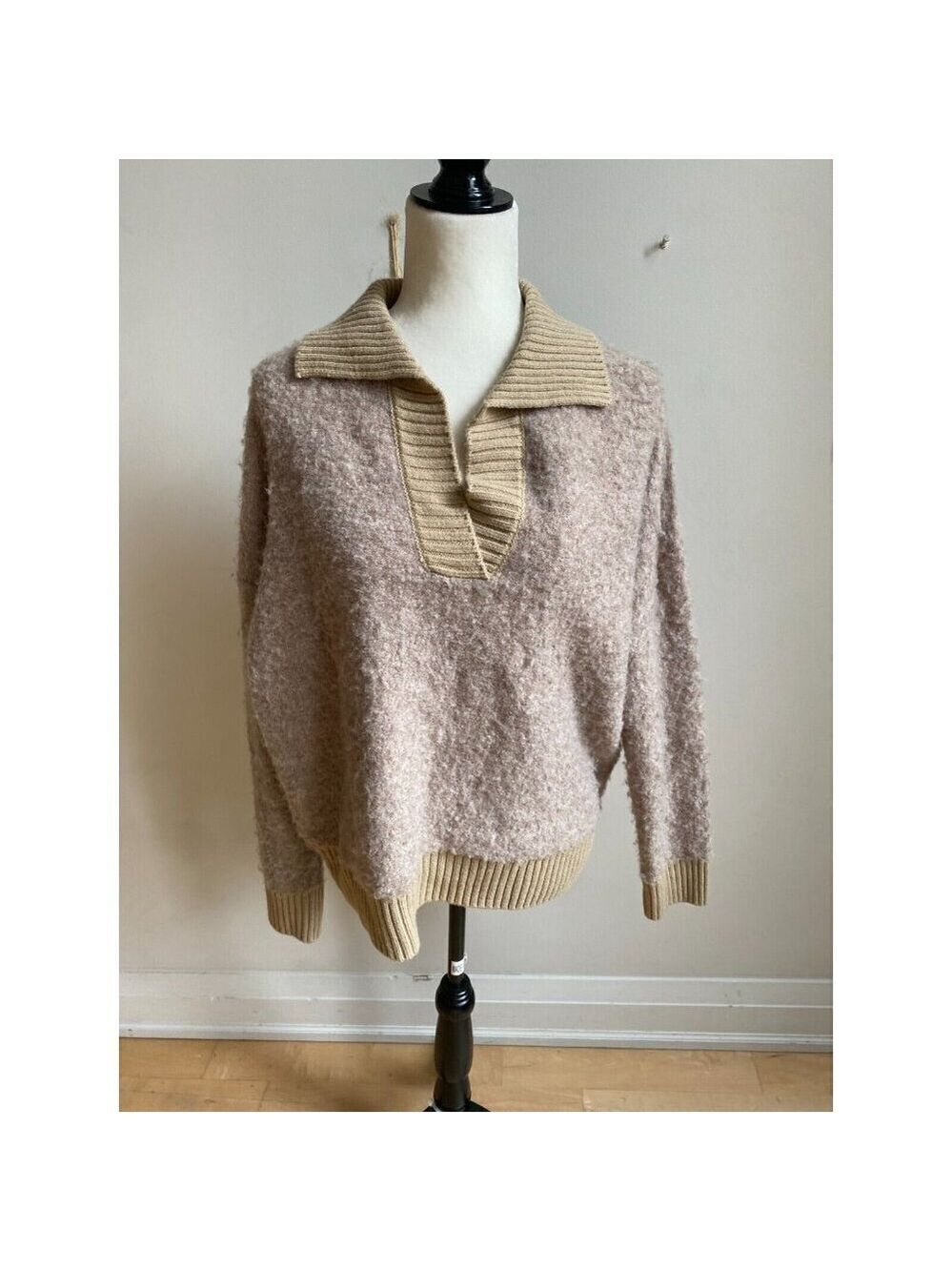 Joie BNWT collared vneck tan Sweater women sz large NEW